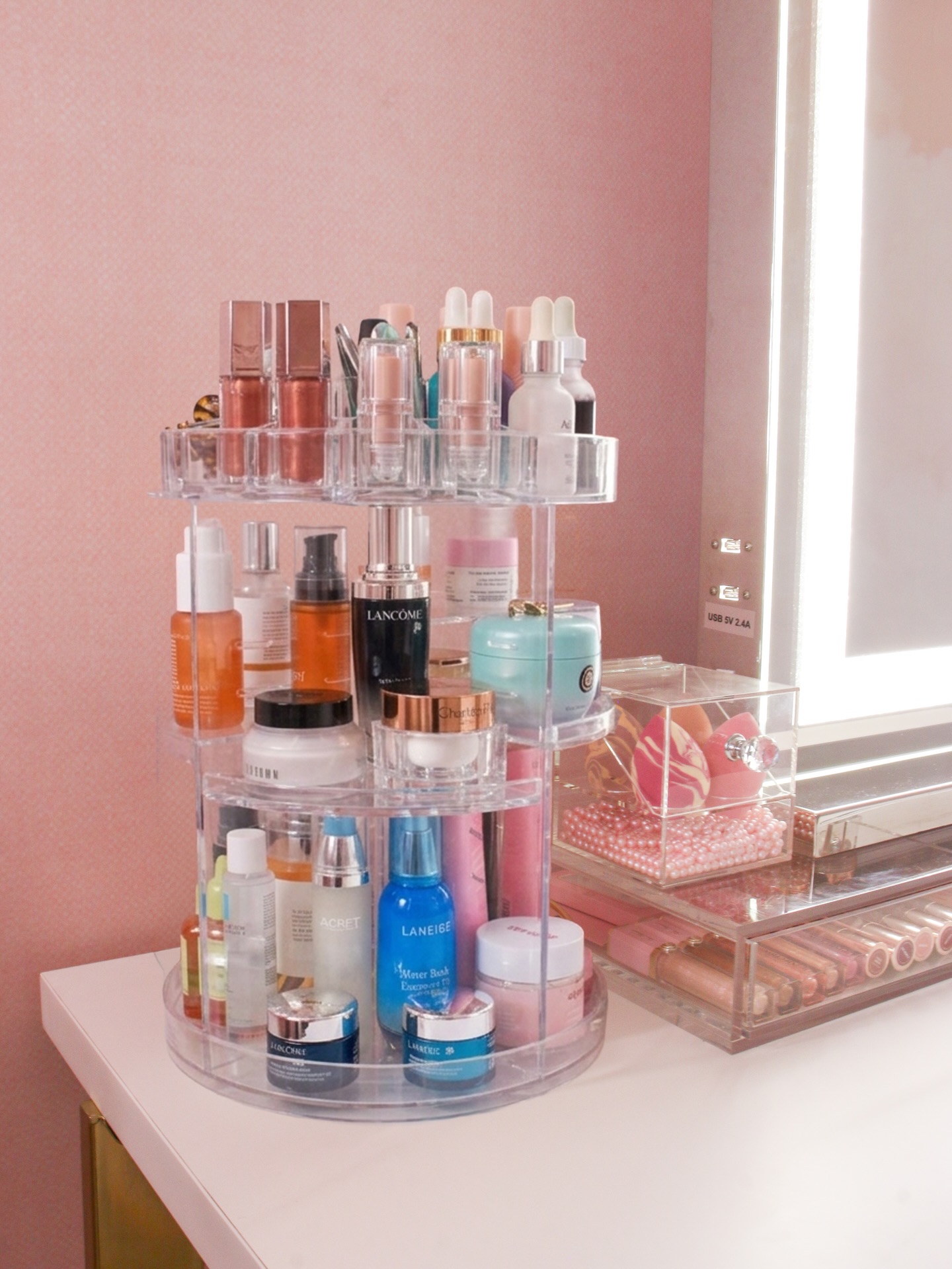 An organiser that holds all your faves 💗 The rotating skincare organiser has removable dividers, an easy-to-clean interior, lipstick compartments and more Shop organisers now at Luvostore.com.au