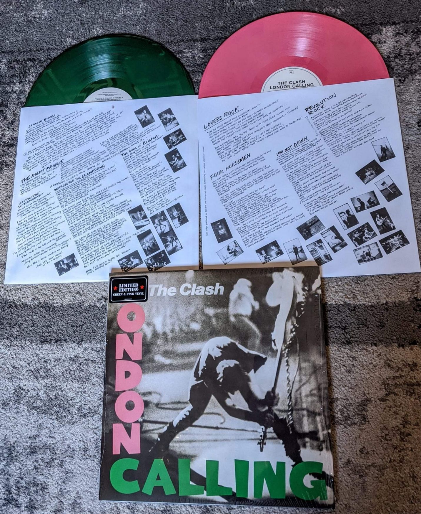 The clash -london calling double lp on green /pink vinyl.