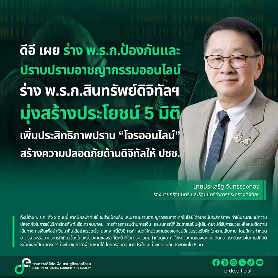 กระทรวงดิจิทัลเพื่อเศรษฐกิจและสังคม - ดีอี เผย ร่าง พ.ร.ก.ป้องกันและ ...