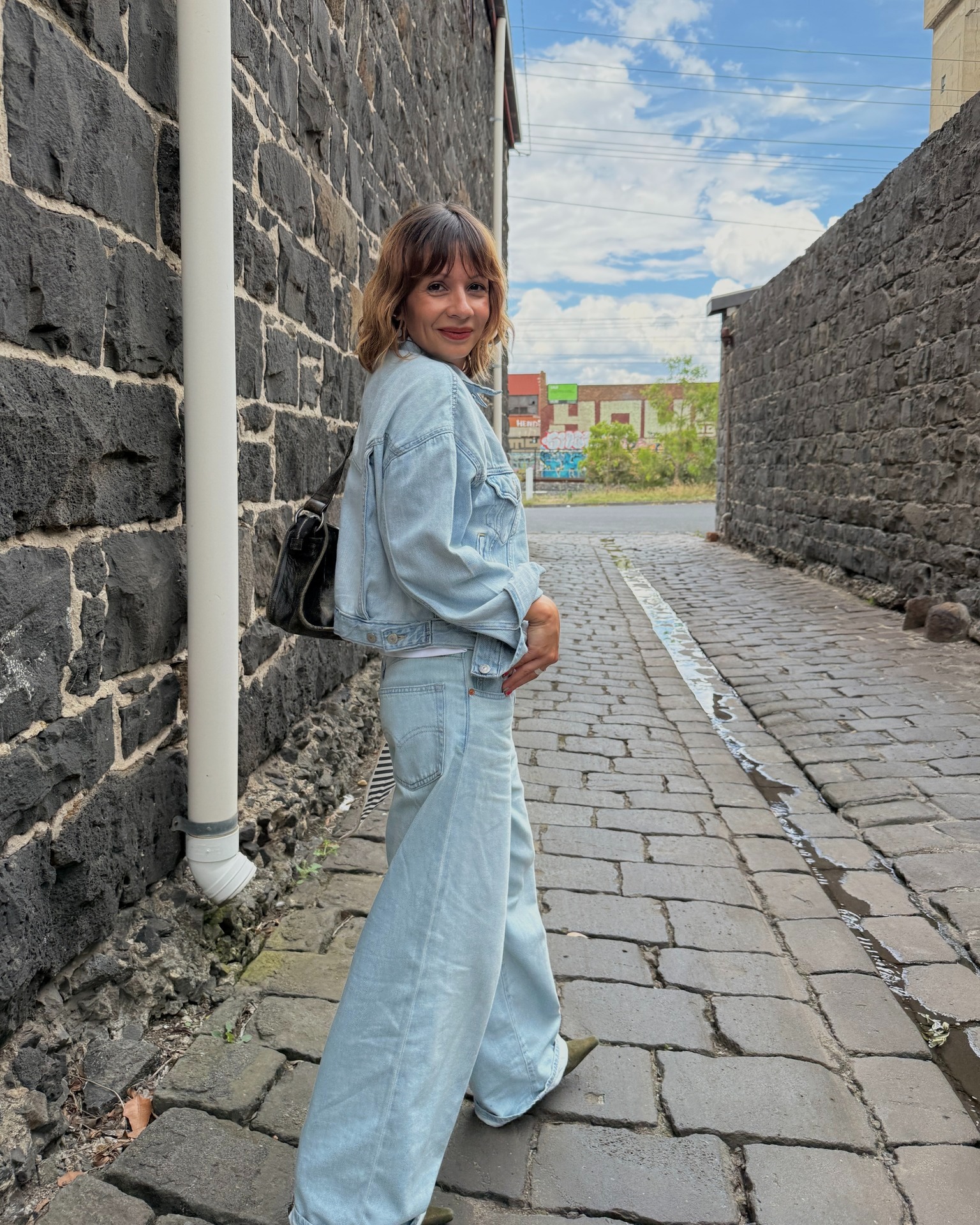 Double denim just got lighter 🩵 @marissalepps_ wears our Shrunken