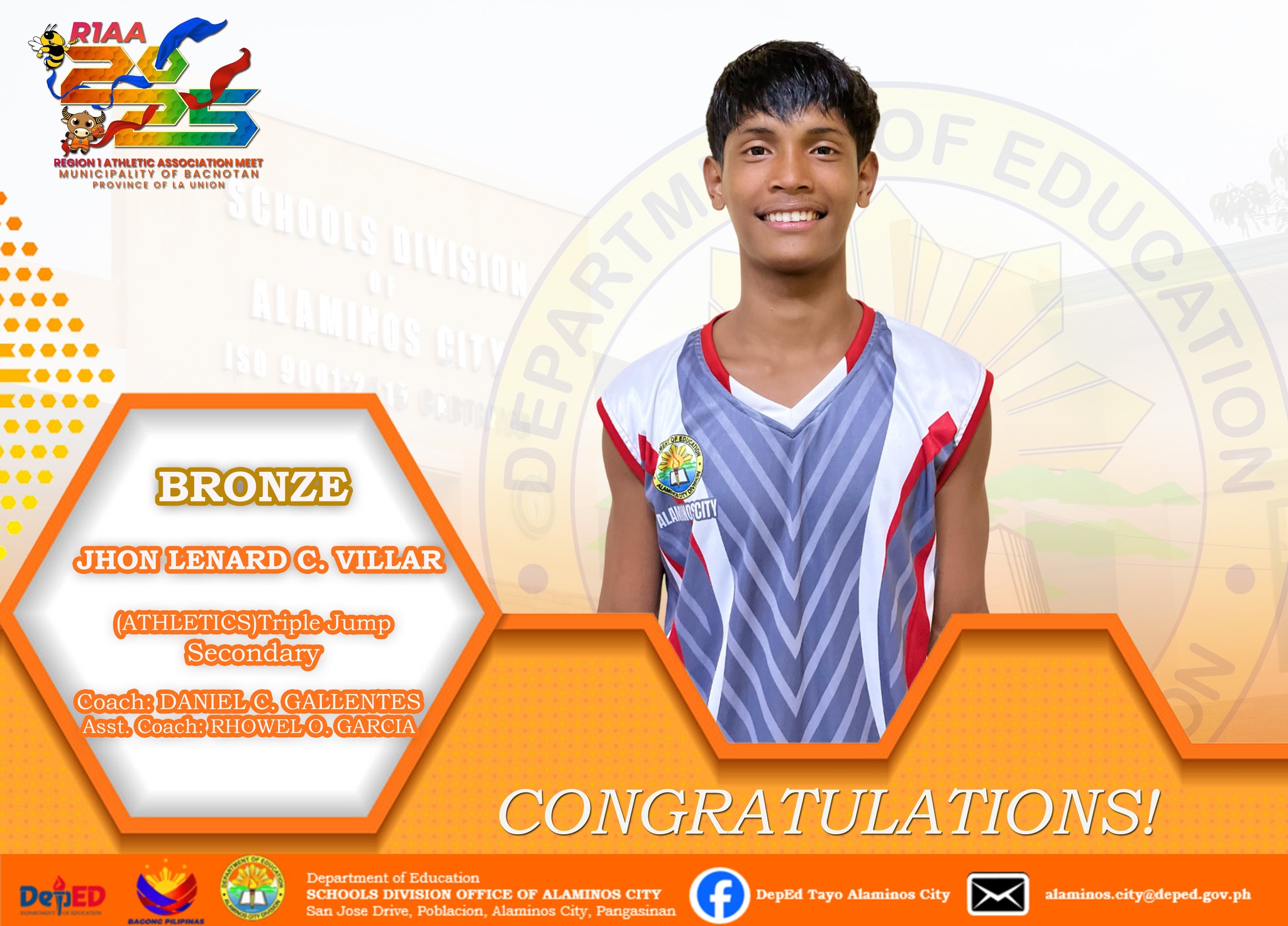 DepEd - R1AA Update: Bronze! JHON LENARD C. VILLAR (Athletics )Triple ...