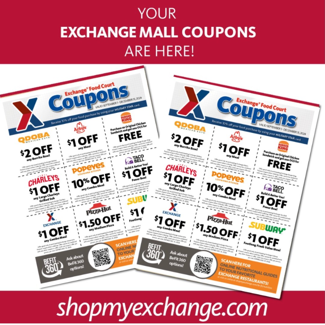 McDonalds Burger King Subway クーポン券 ロール Save some dough at the Exchange food court! Save on your favorite
