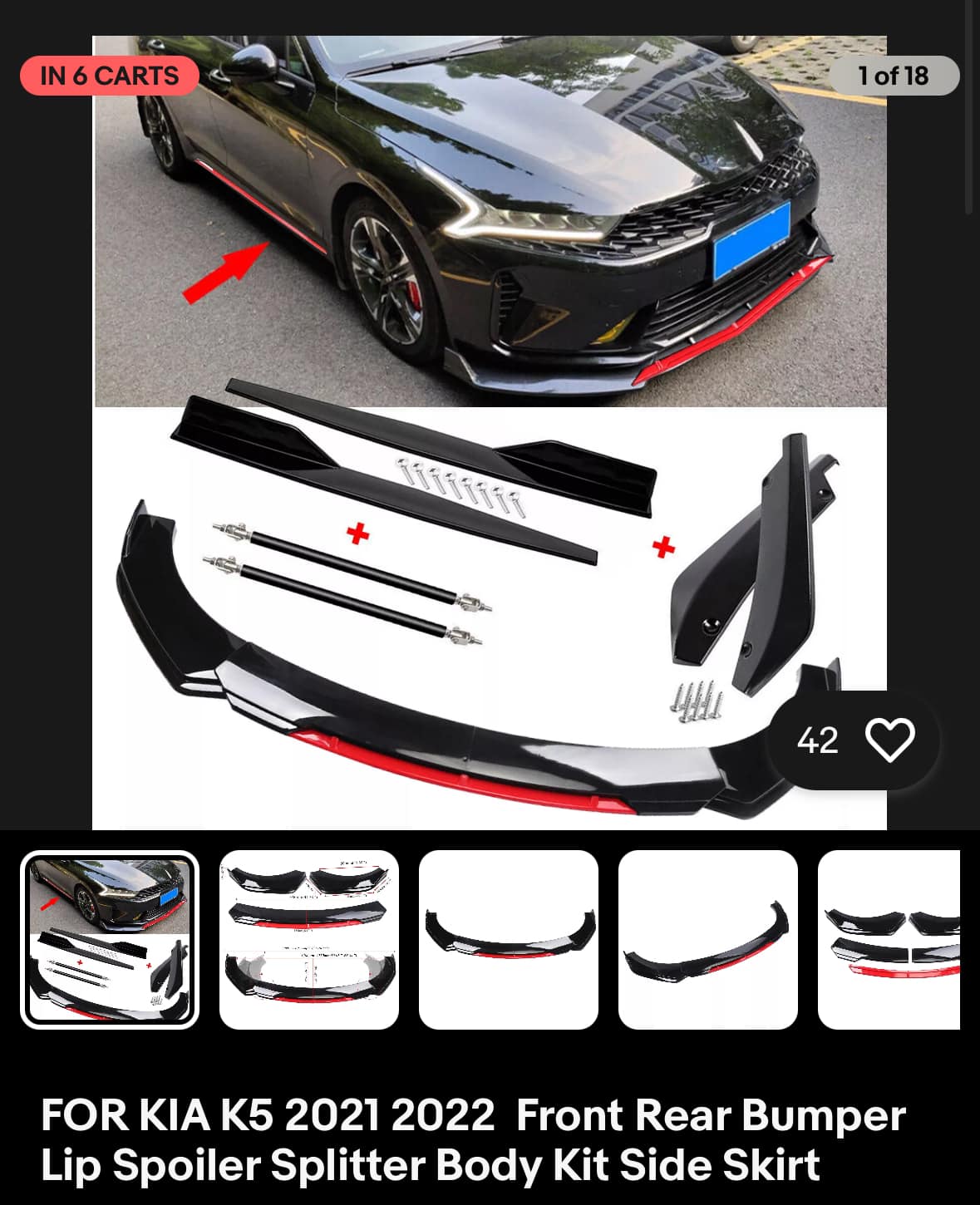 FOR KIA K5 2021 2022 Front Bumper Lip Splitter/ Spoiler Body Kit Side-Skirt