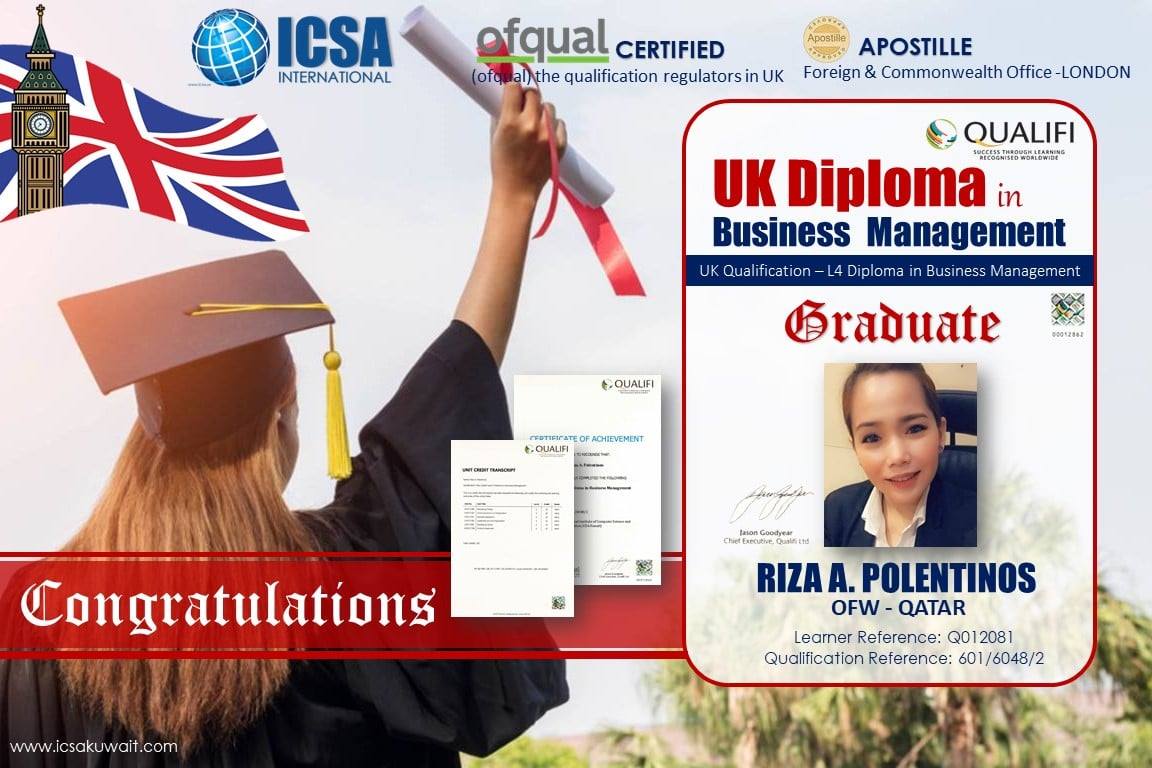 Congratulations Ms. Riza A. Polentinos... - ICSA Saudi Arabia | Facebook