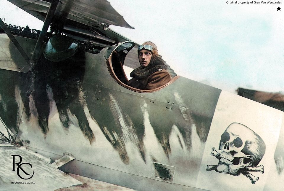 German pilot Kurt Monnington aboard his Albatros D. V. while serving ...