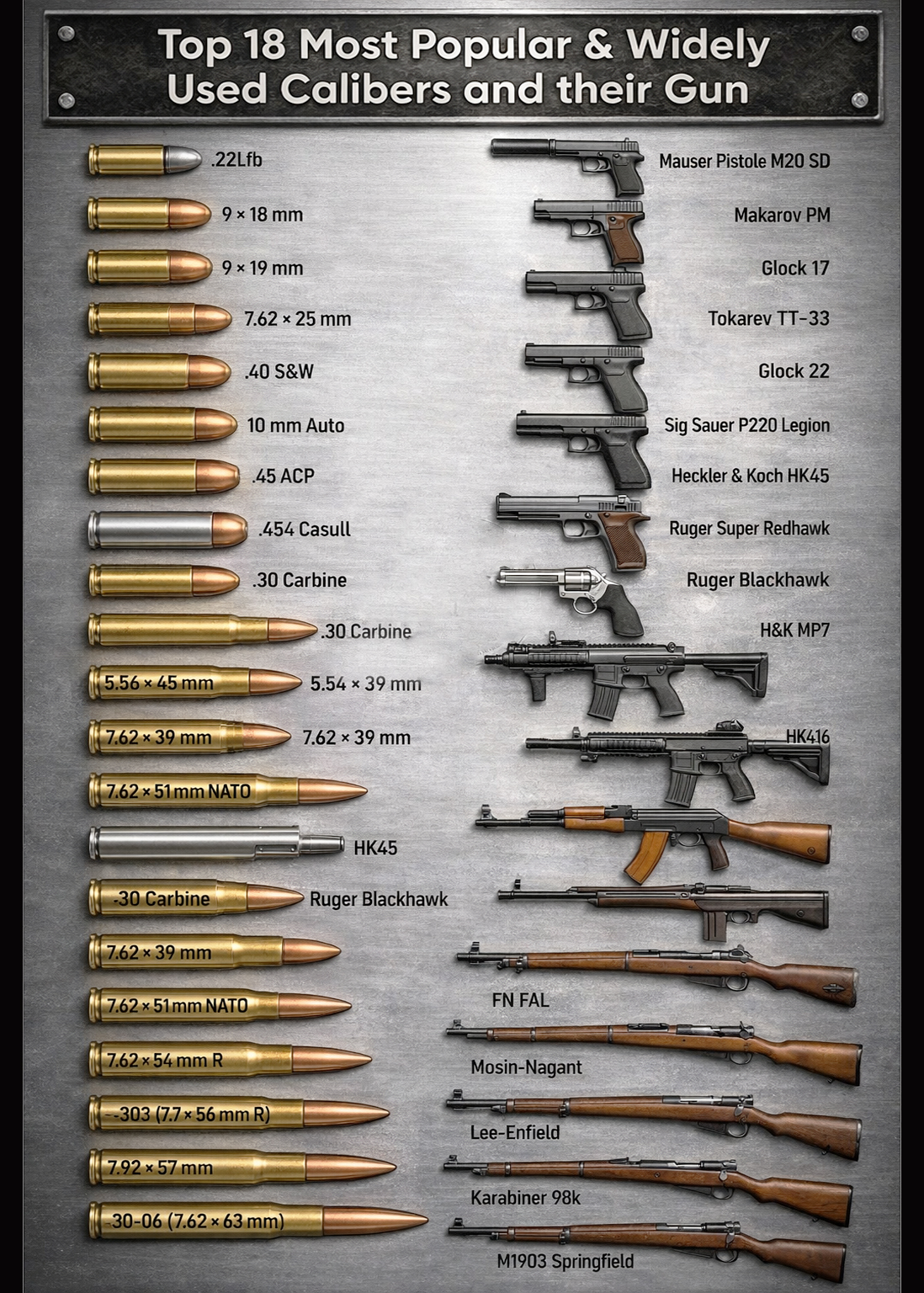 Global - Top 18 Most Powerful & Widely Used Calibers and Their Guns ...