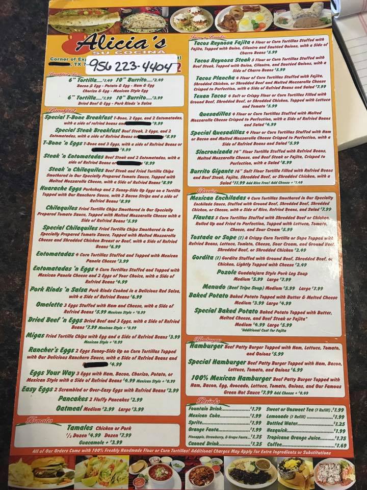 Our menu. The number on the menu is... - Alicia's Su Cocina | Facebook