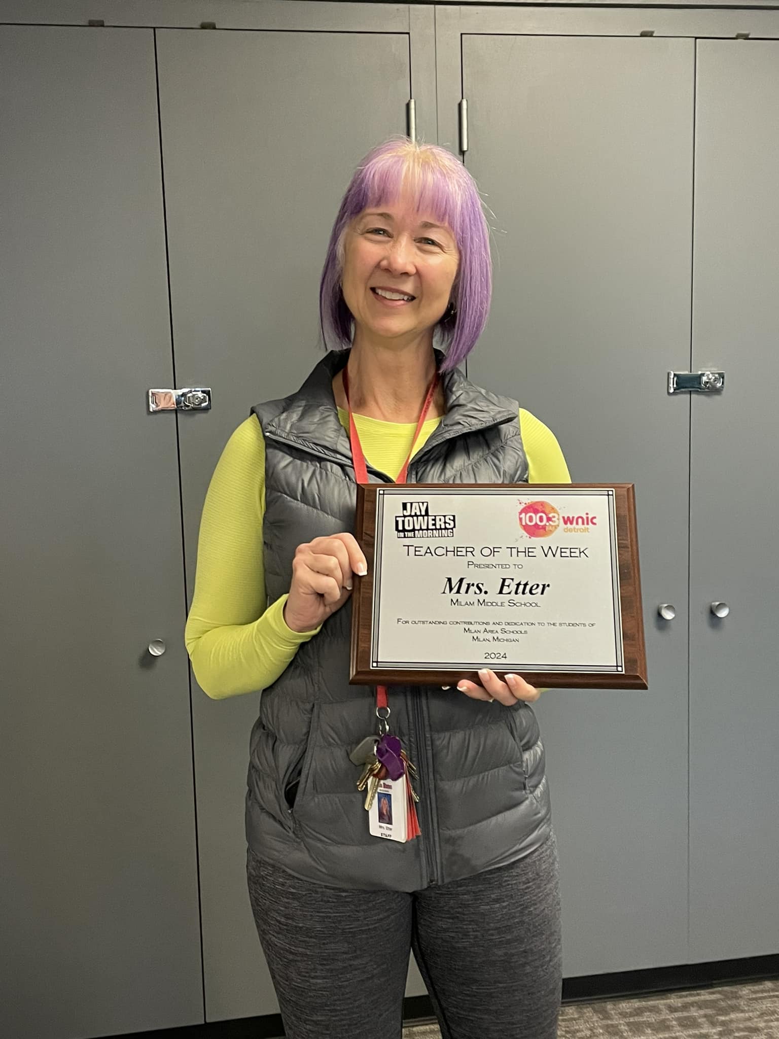 Milan - Mrs. Etter, the MMS PE teacher, was recognized as the 100.3 ...