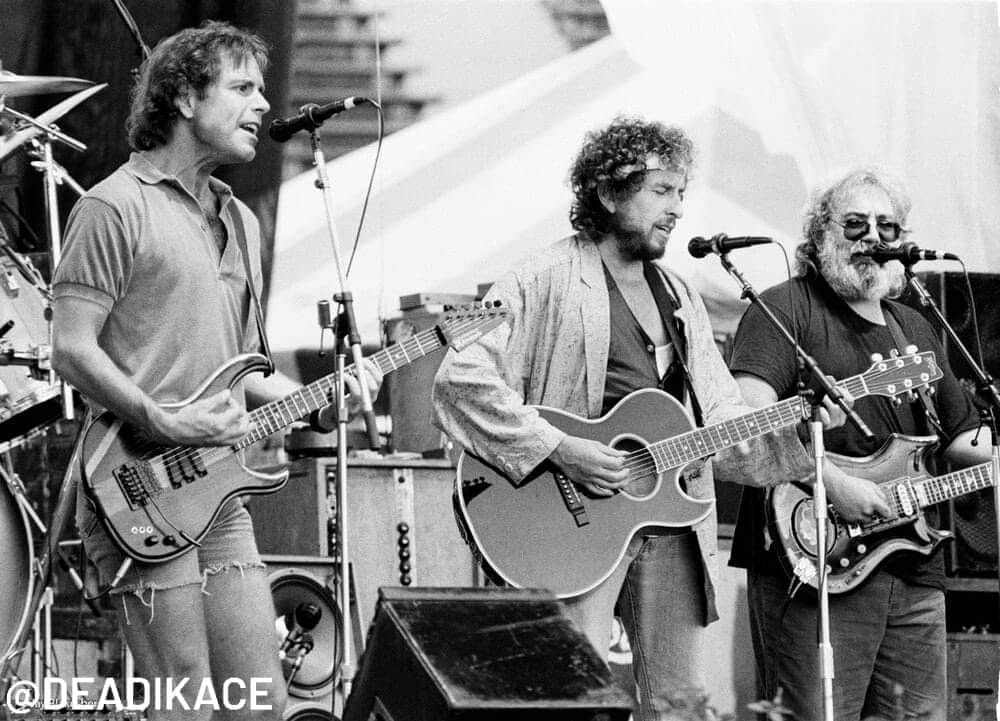 Bob Weir, Bob Dylan, Jerry Garcia - July 19, 1987 ? Credit: Jay 