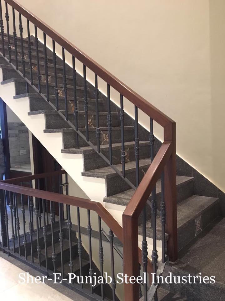 Ms railing with wooden... - Sher-E-Punjab Steel Industries