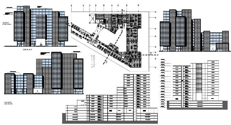 Autocadfiles - High-rise building plan detail dwg file,...