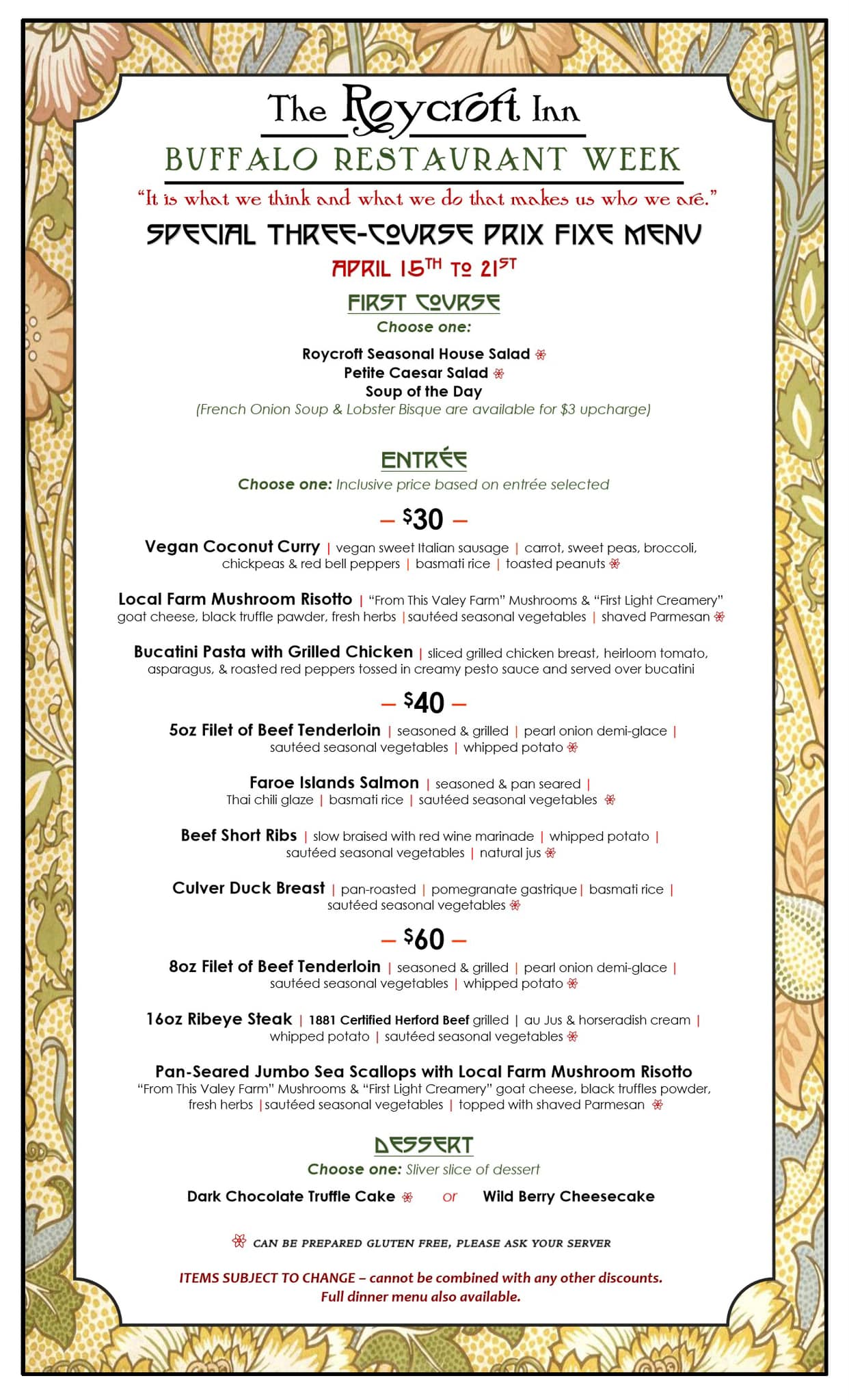 The Roycroft - 🍽️It’s Buffalo Restaurant Week!!! Menu available Monday ...