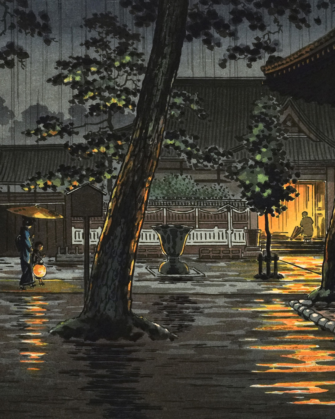 Kojiki Shrine, Hiraizumi. A rainy day #mokuhanga #woodcut