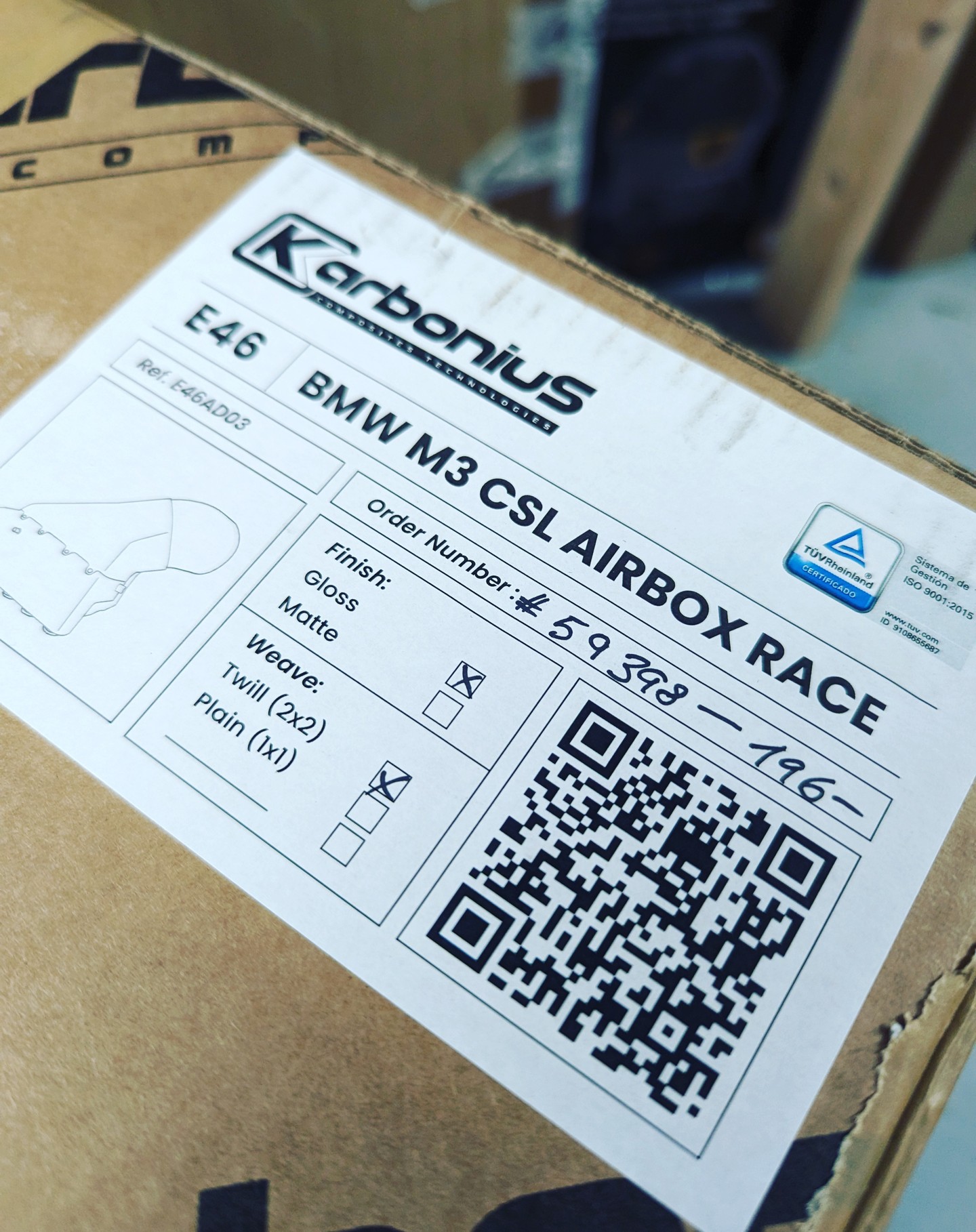Hack - Another Karbonius Composites E46 M3 CSL Race Airbox on its way ...