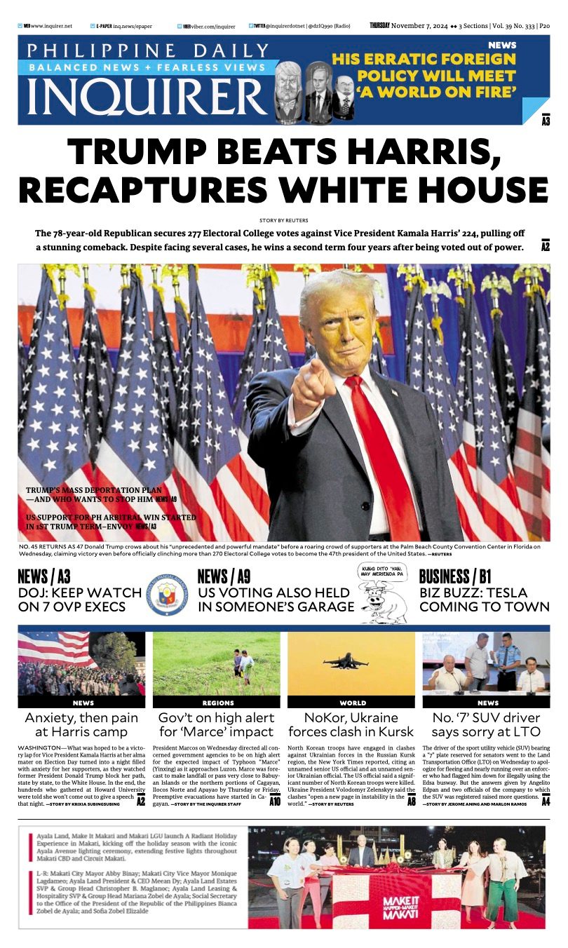 INQUIRER.net - Today's Inquirer front page (Nov. 7, 2024).... | Facebook