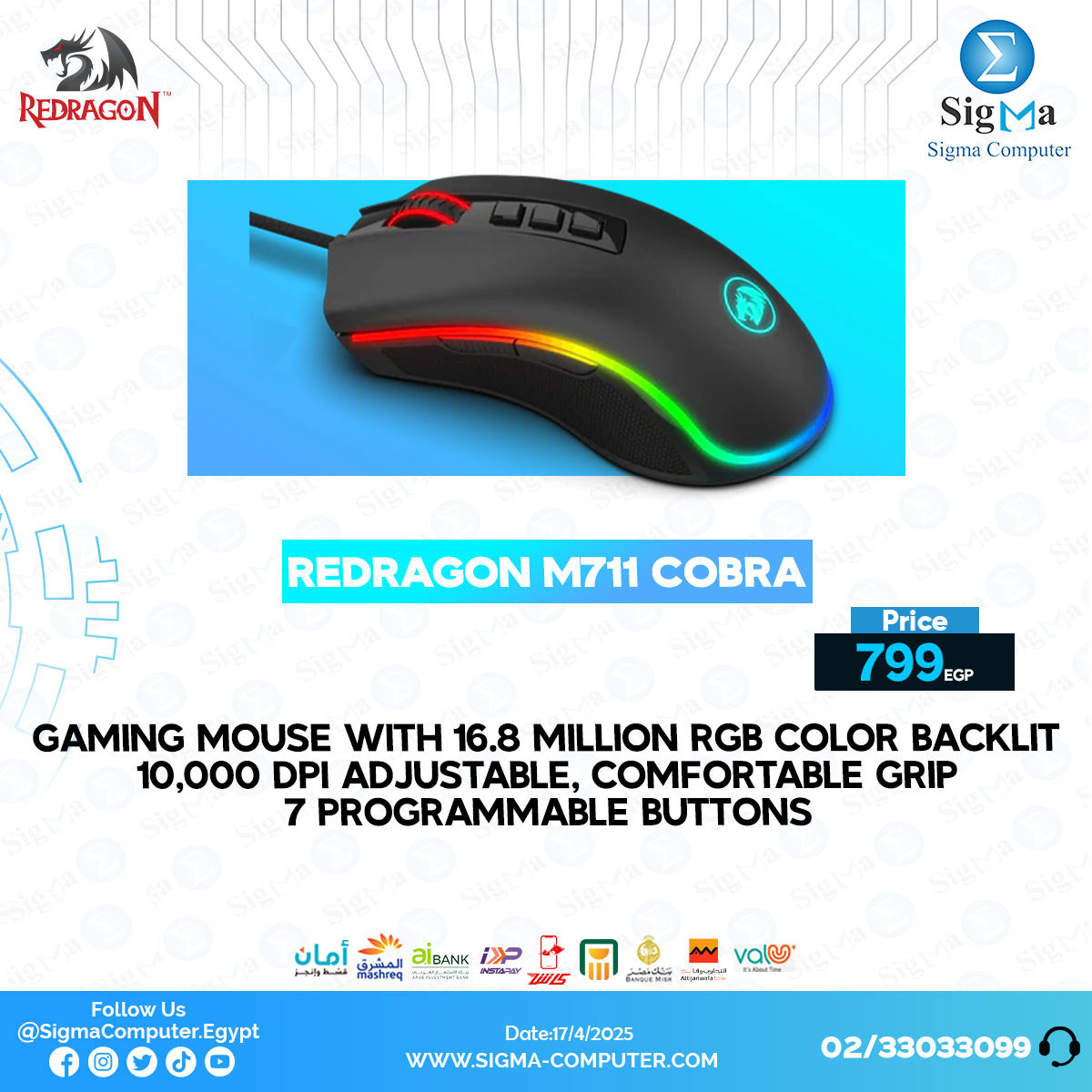 Sigma Computer - Redragon M711 COBRA Gaming Mouse السعر:... | Facebook