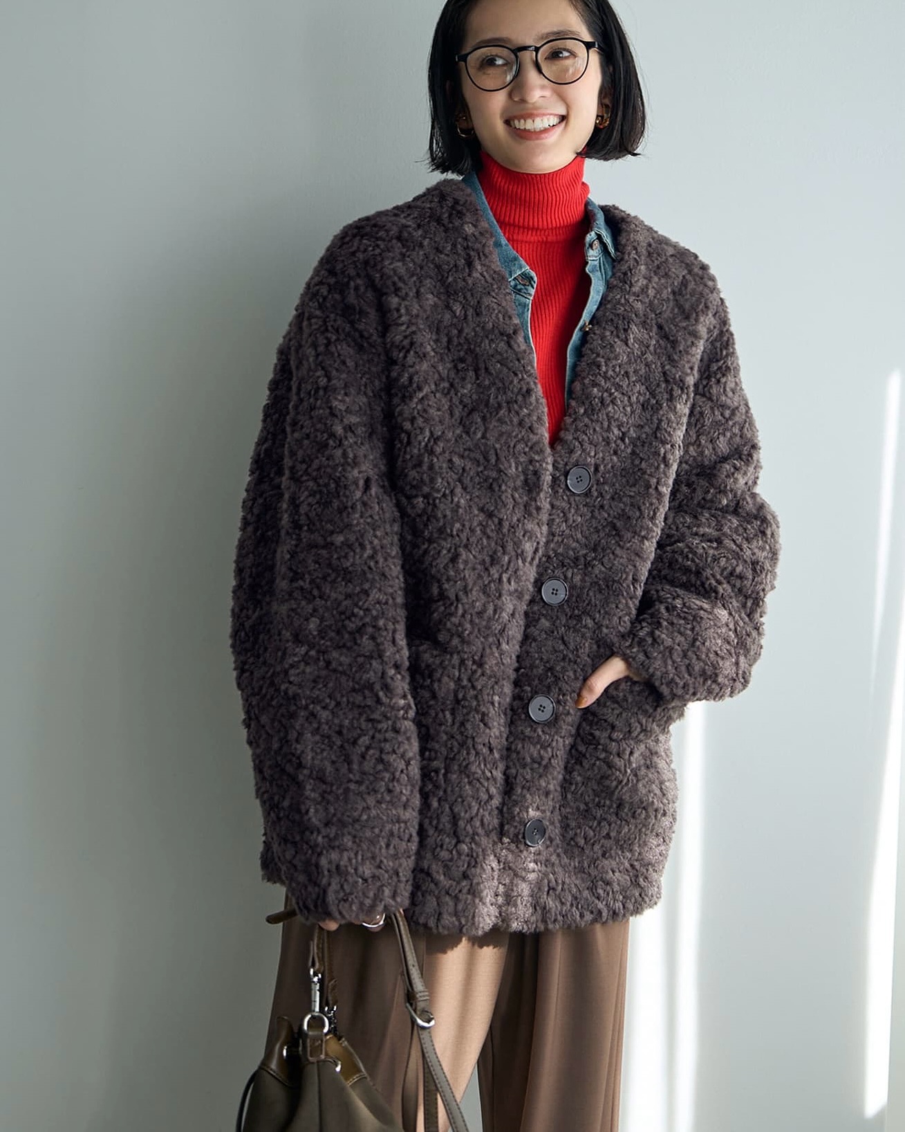 new arrival✨ □もこもこノーカラーコート Color:チャコール・オフ 
