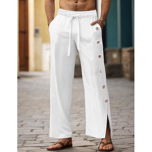 Pantalones De Vestir Para Hombre Verano 2025 - Tejido Poliéster, Corte Recto, Bolsillos Frontales - Ideales Para Playa, Oficina Informal Y Viajes