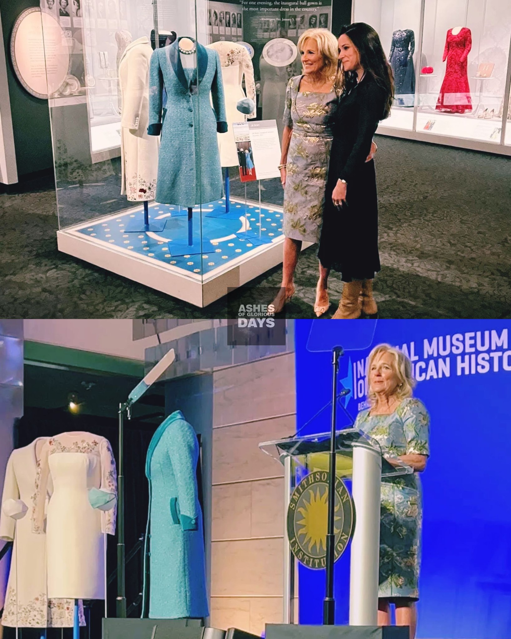 jill biden's blue dress It's tradition for first ladies to wear American designers throughout the inaugural celebrations. In choosing Markarian, a small New York City brand, Biden is drawing an unrivaled amount of atten Color:Multi plus a contrast bodice French Birthday Gown Ladies - Red Puff-Sleeved