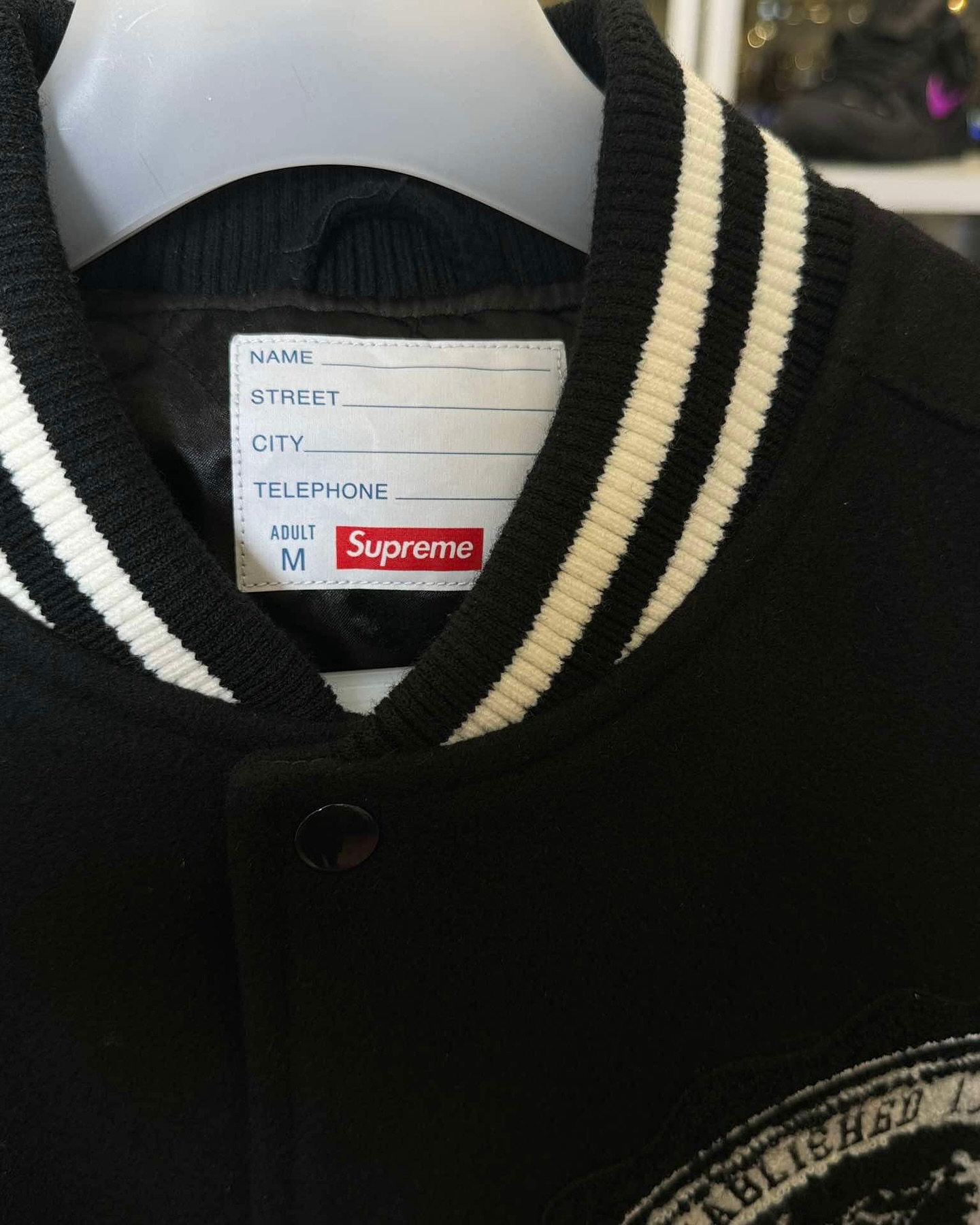 Supreme Veritas Varsity Jacket Color: Black Line: @projecthypebkk 
