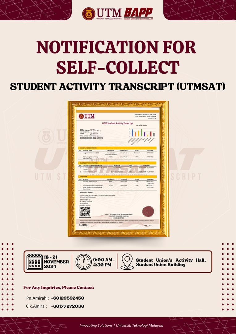 🔊 PEMAKLUMAN BAGI PENGAMBILAN... - UTM Student Affairs