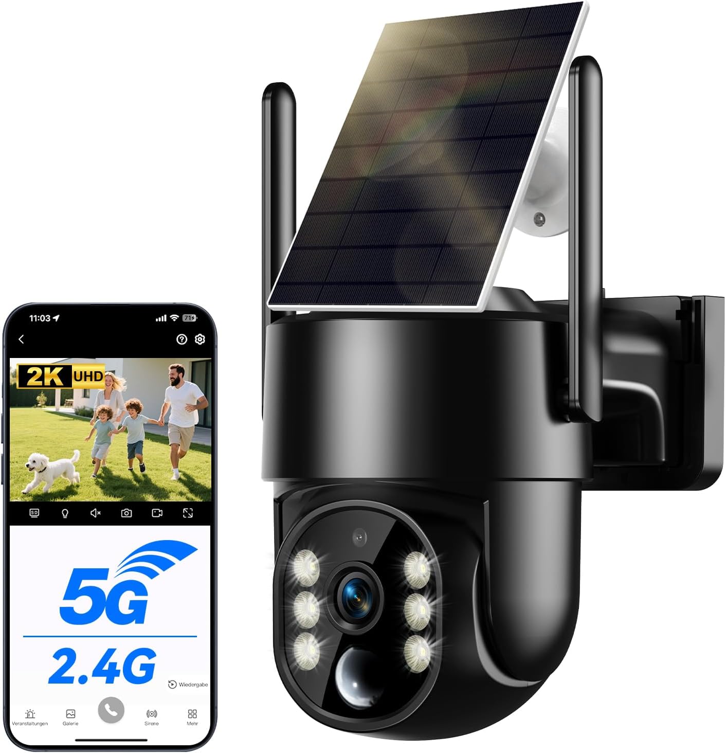 2K Caméra Surveillance Wifi Exterieure Sans Fil Solaire Avec Batterie 15000Mah, Camera Solaire