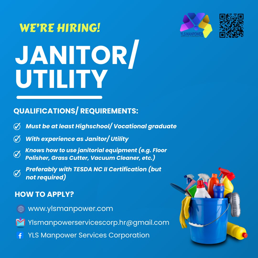 YLS - 𝑾𝒆'𝒓𝒆 𝑯𝒊𝒓𝒊𝒏𝒈. 𝑨𝒑𝒑𝒍𝒚 𝒏𝒐𝒘! Position: 𝐉𝐚𝐧𝐢𝐭𝐨𝐫/ 𝐔𝐭𝐢𝐥𝐢𝐭𝐲 Work Base ...