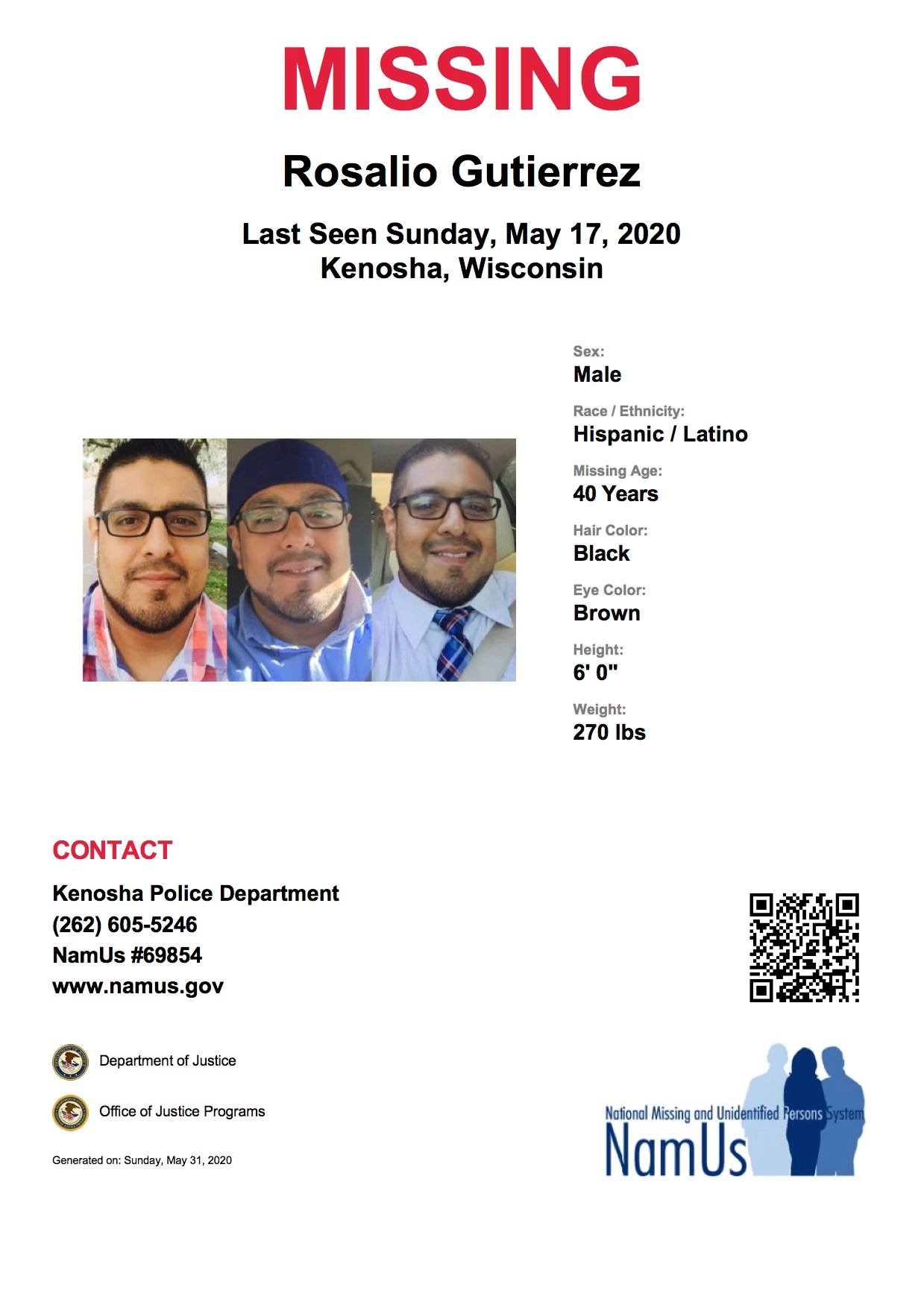 Wisconsin - Rosalio Gutierrez has been missing 5/17/2020 from Kenosha ...
