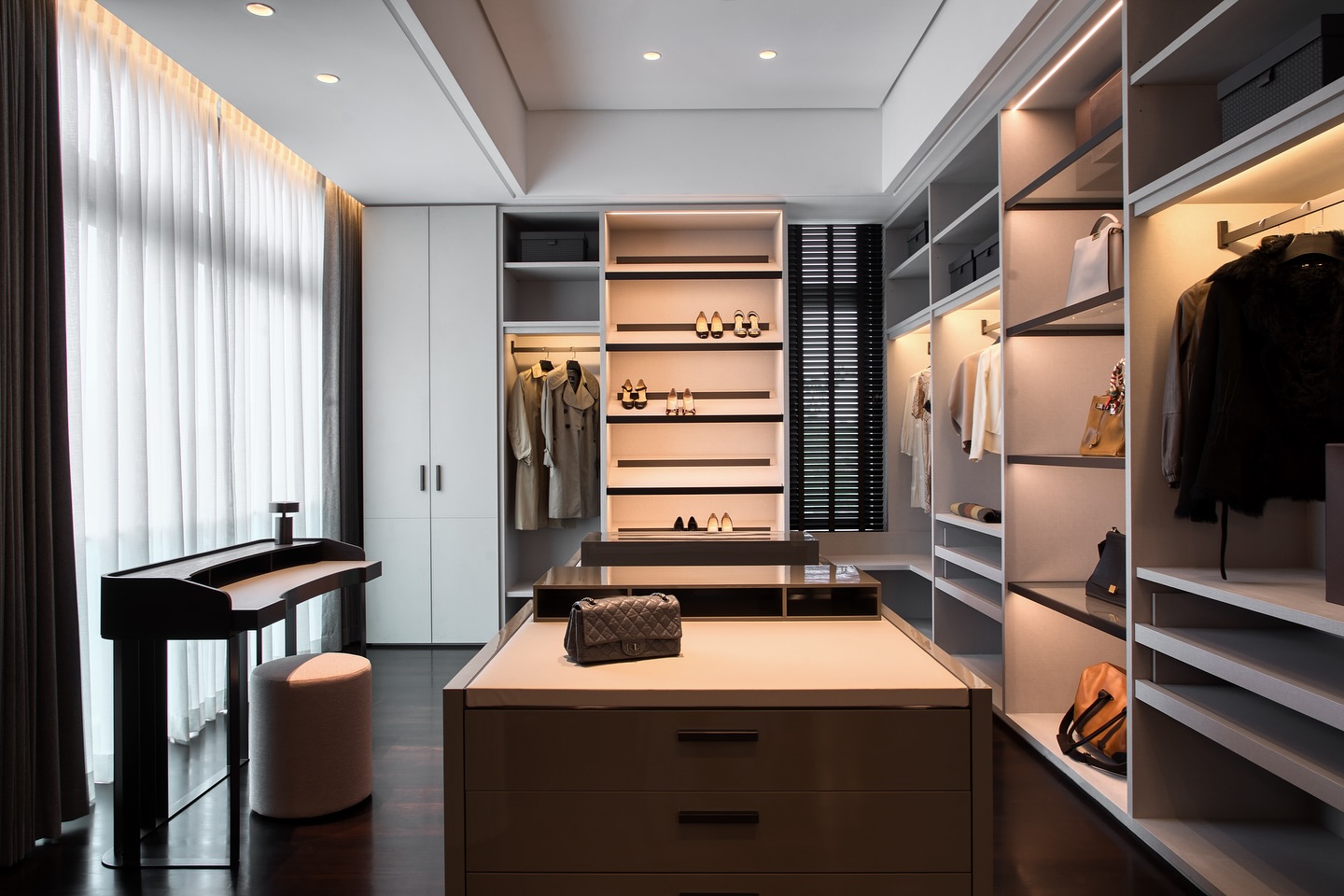 the grey trajectory walk-in dresser manufacturers Step into another world with this stunning open-concept wardrobe, impeccably designed to fulfill both practical and aesthetic needs. . design is a perfect blend of elegance and functionality, a sanctuary print_palmbeach