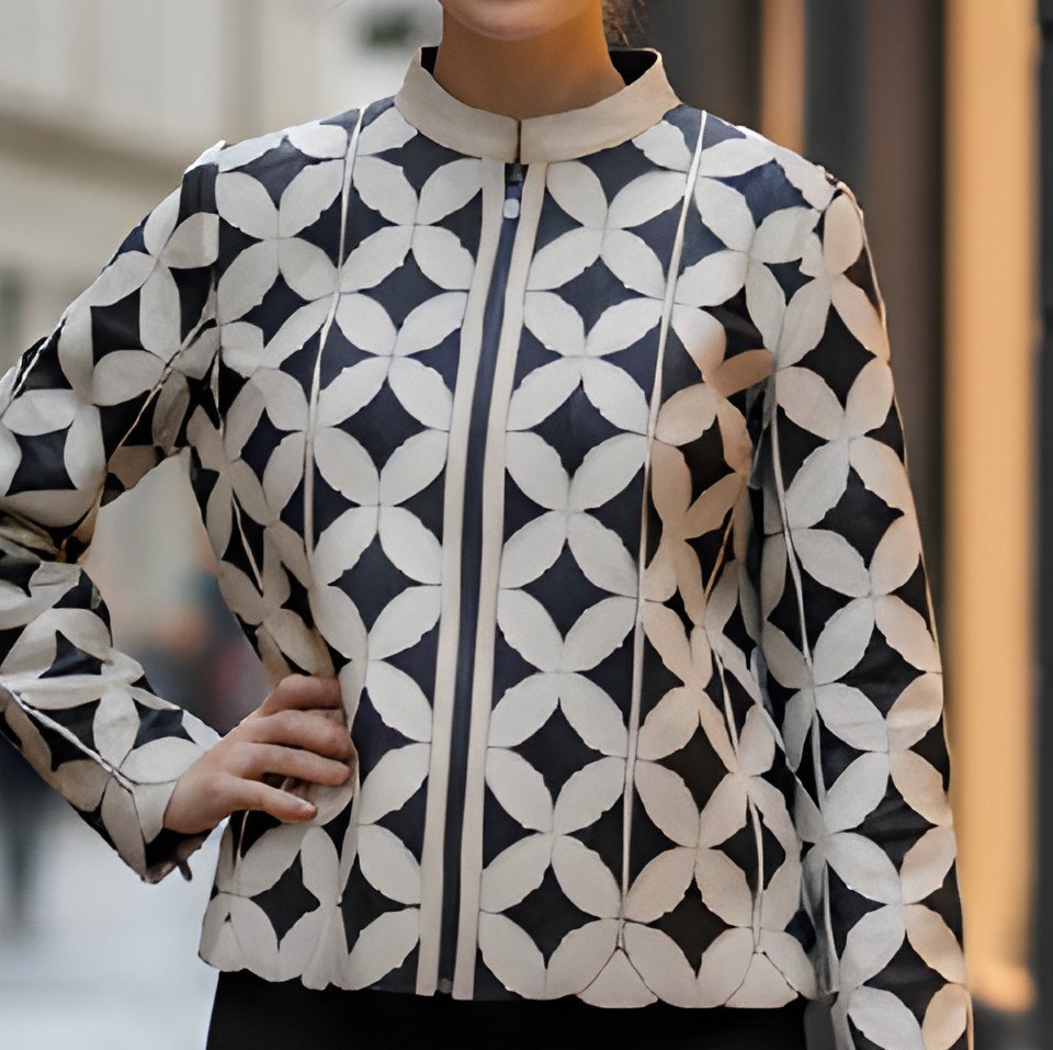 Womens Top Outfit Blouse Shirt Sheer Jacket Leather Leaf Pattern ...