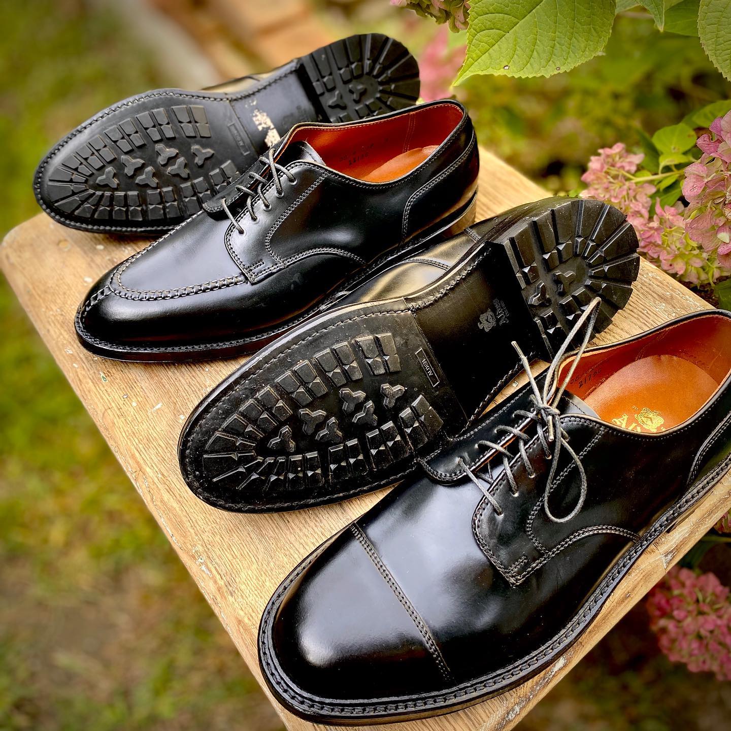 Alden black shell cordovan shoes with commando soles