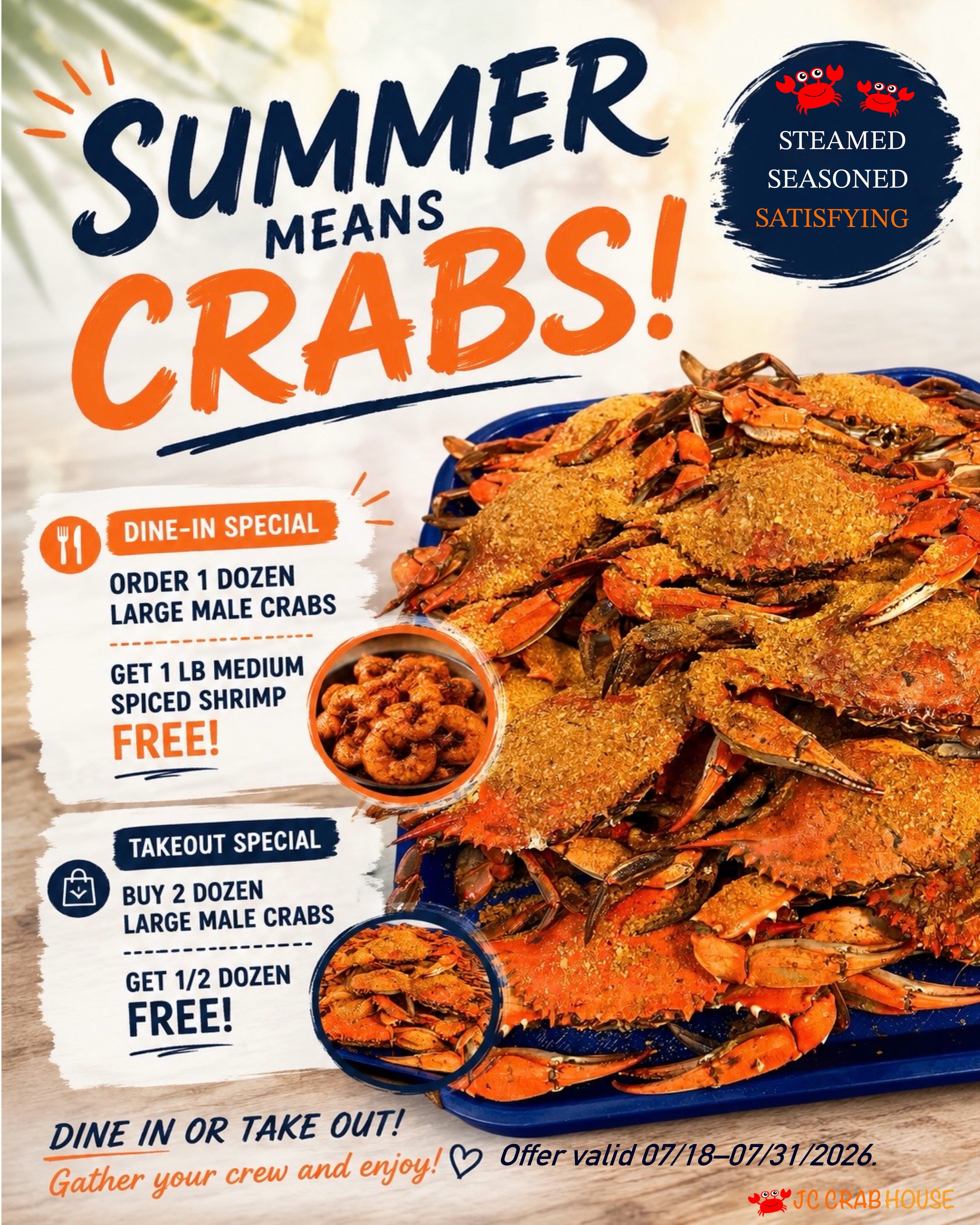 JC - 🦀 CRAB SEASON = BEST SEASON! ☀️ Enjoy our Summer Specials
