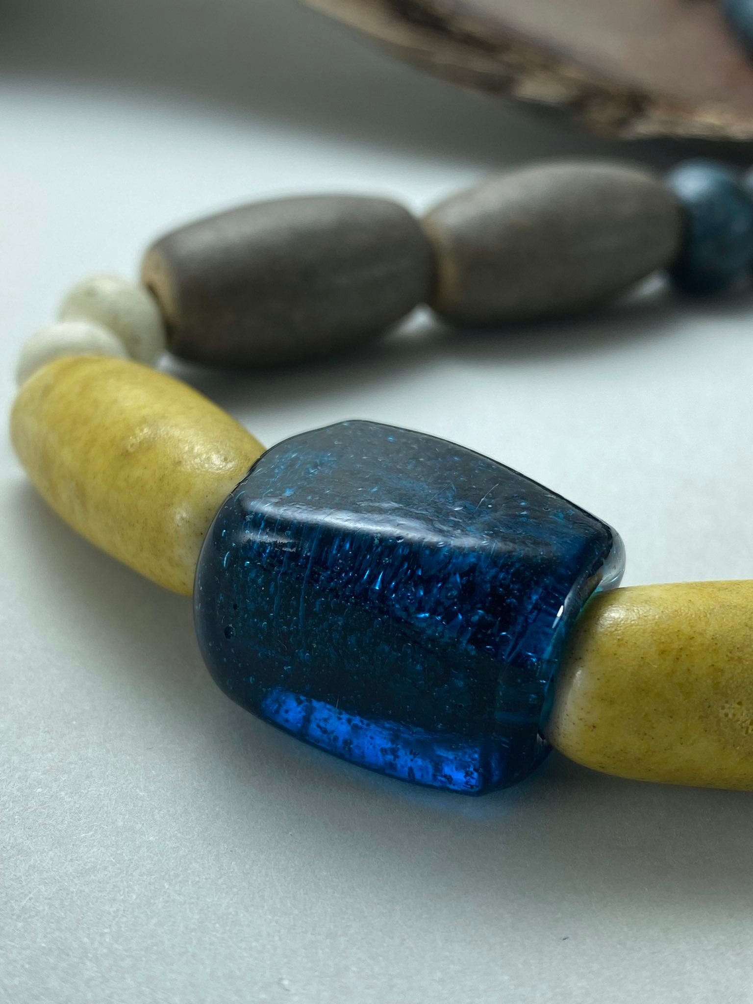 Handmade ceramic necklace with antique glass bead