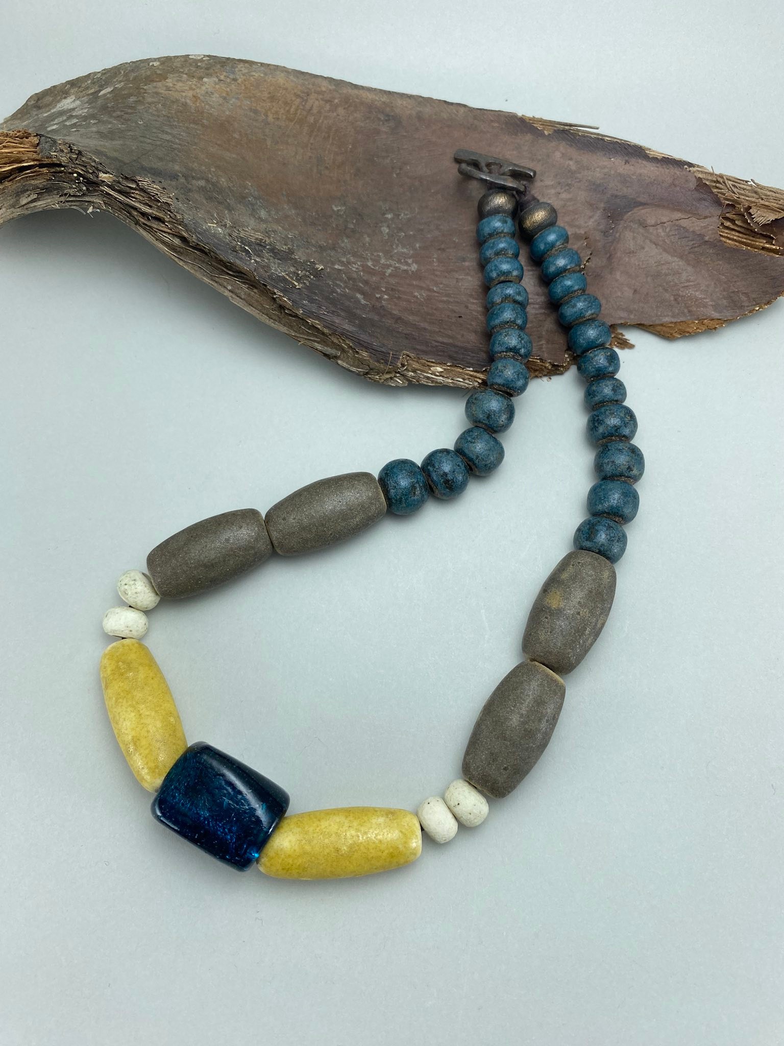 Handmade ceramic necklace with antique glass bead