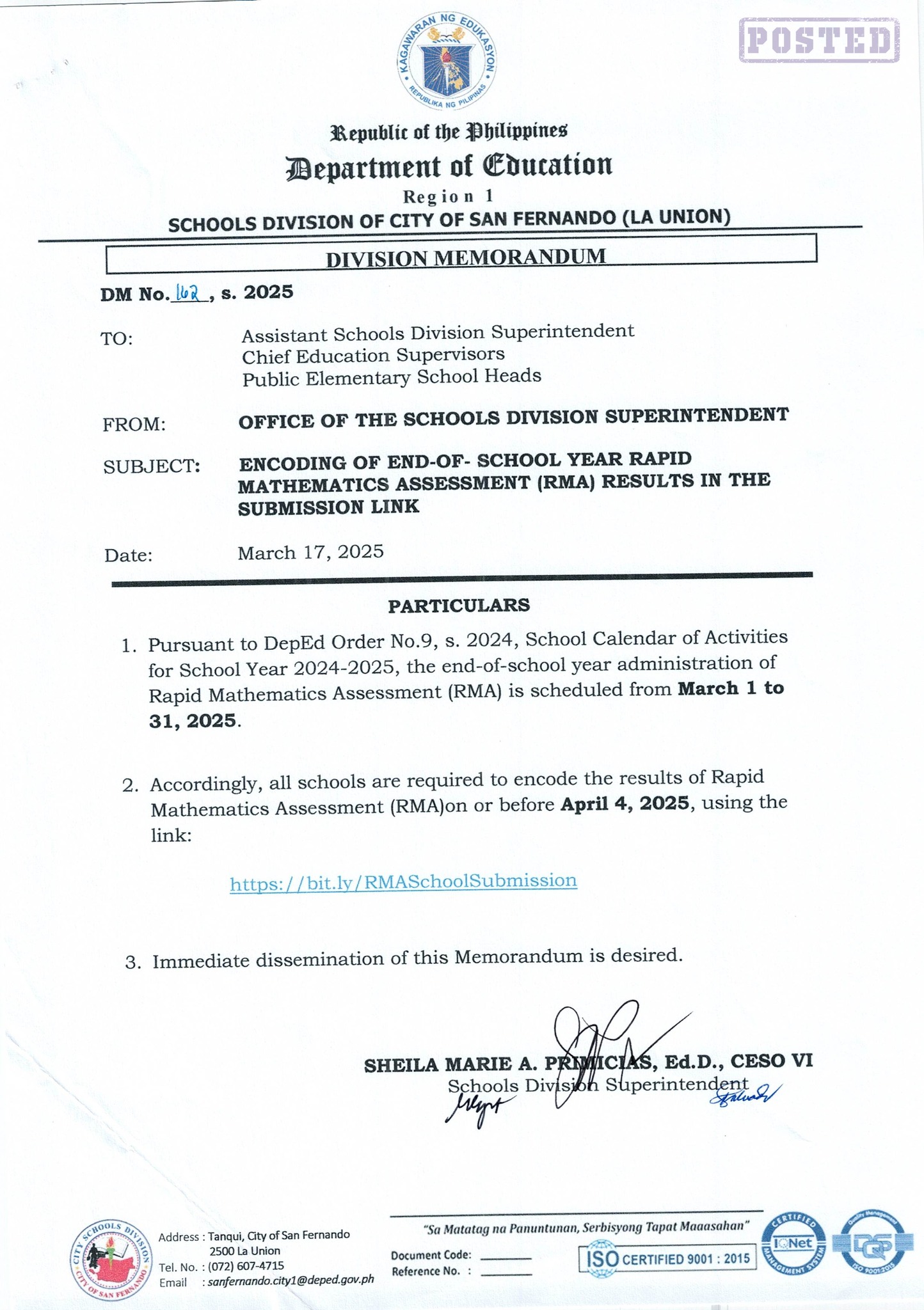 DepEd - Encoding of End-of-School Year Rapid Mathematics Assessment ...