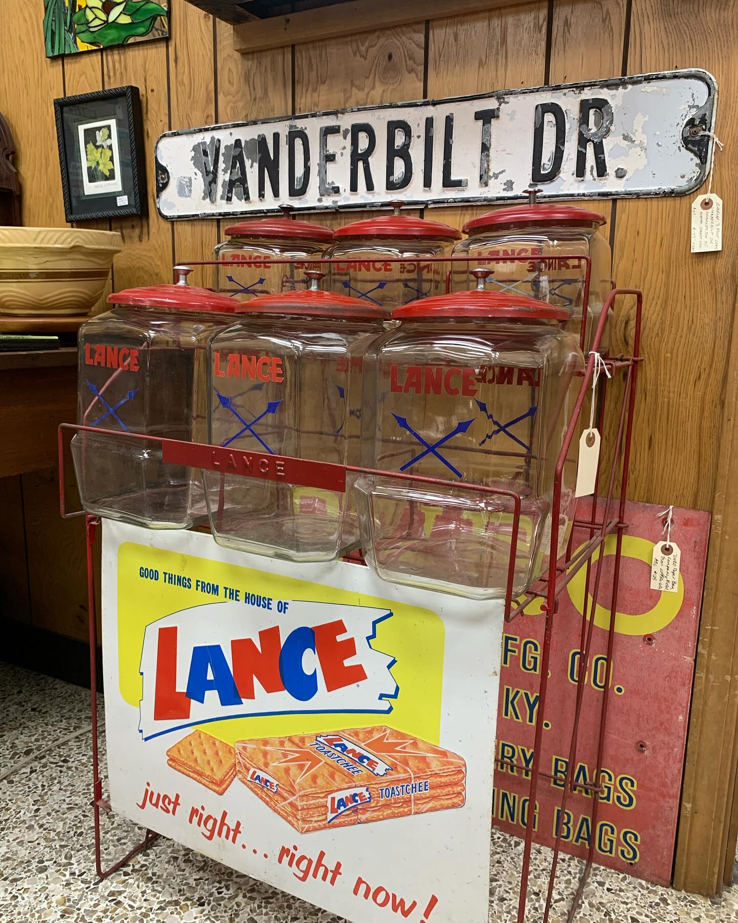 1950-60s LANCE 6-Jar Country Store Display Rack with Original 