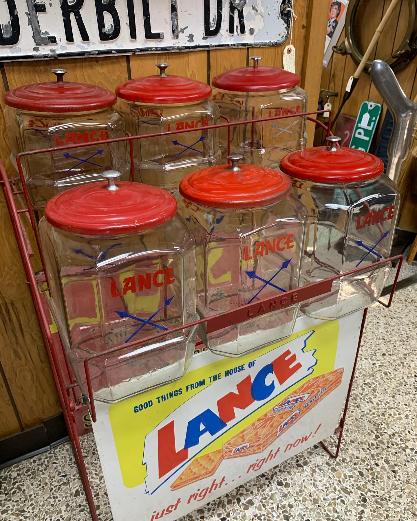 1950-60s LANCE 6-Jar Country Store Display Rack with Original 