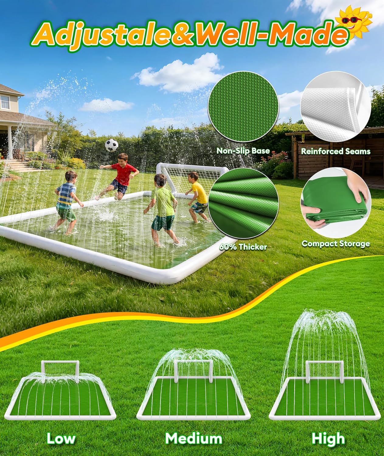Pecute Super Large Splash Pad – 118 Inch Anti-Slip Sprinkler Pool For Kids & Dogs, Blue PVC, Round 1 thumbnail image