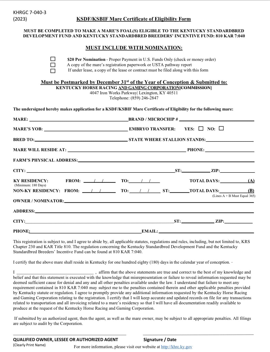🐴 KY Mare Forms... - KentuckyHarness HorsemensAssociation | Facebook