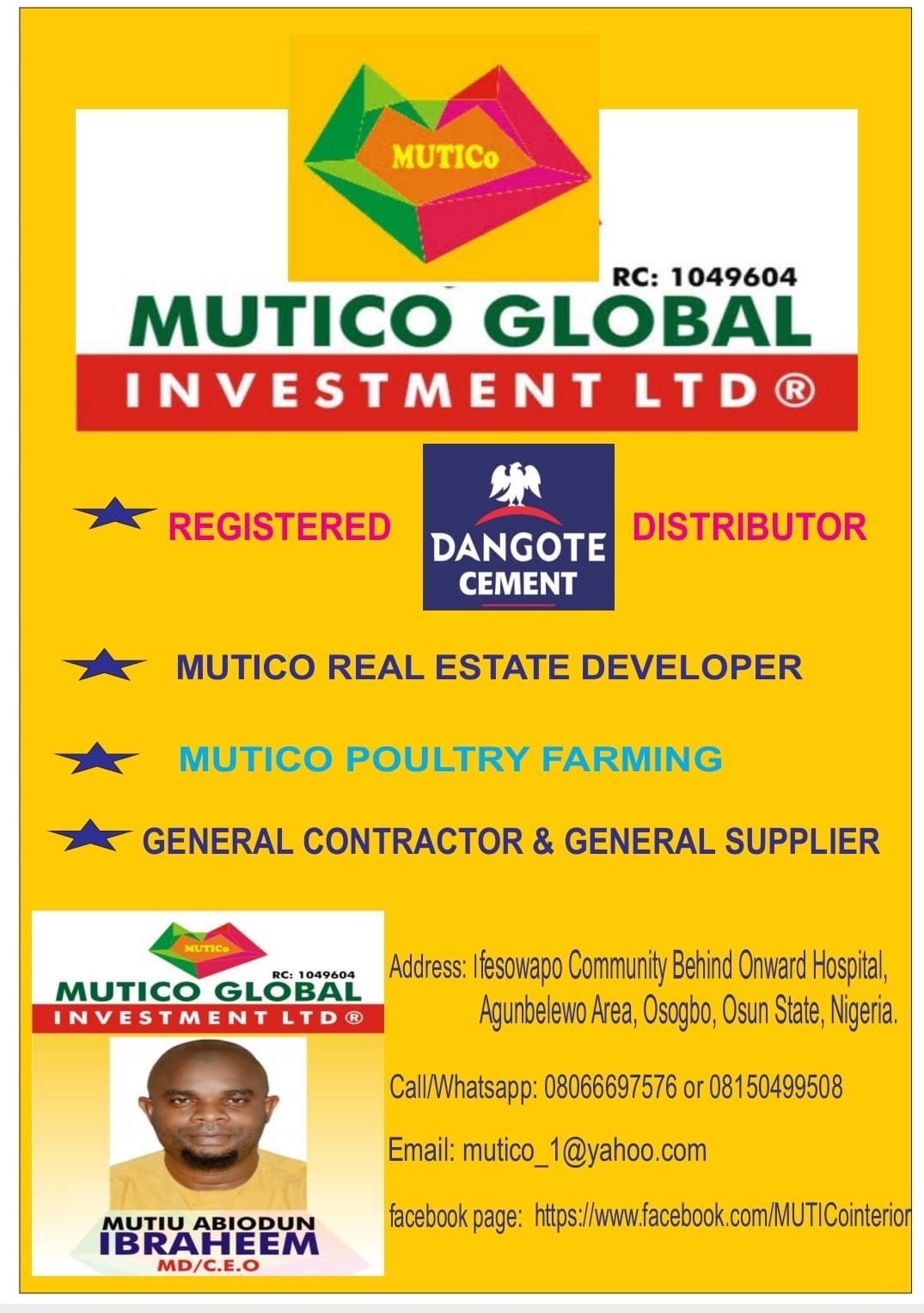 Mutico Global Investment Ltd.Estate Developer,Poultry Farm,Epoxy Floor&Wall
