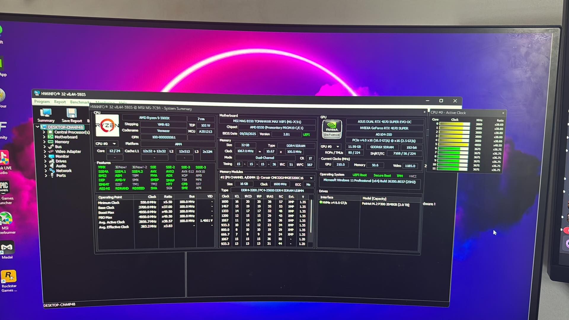 AMD Ryzen 9 5900X and ASUS Dual RTX 4070 SUPER EVO OC gaming PC specs