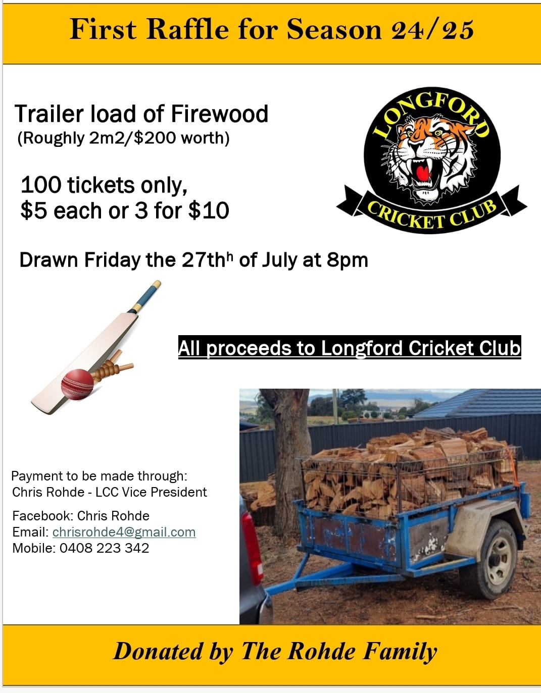 🌟🎫 First Raffle for Season 24/25🎫🌟 - Longford Cricket Club