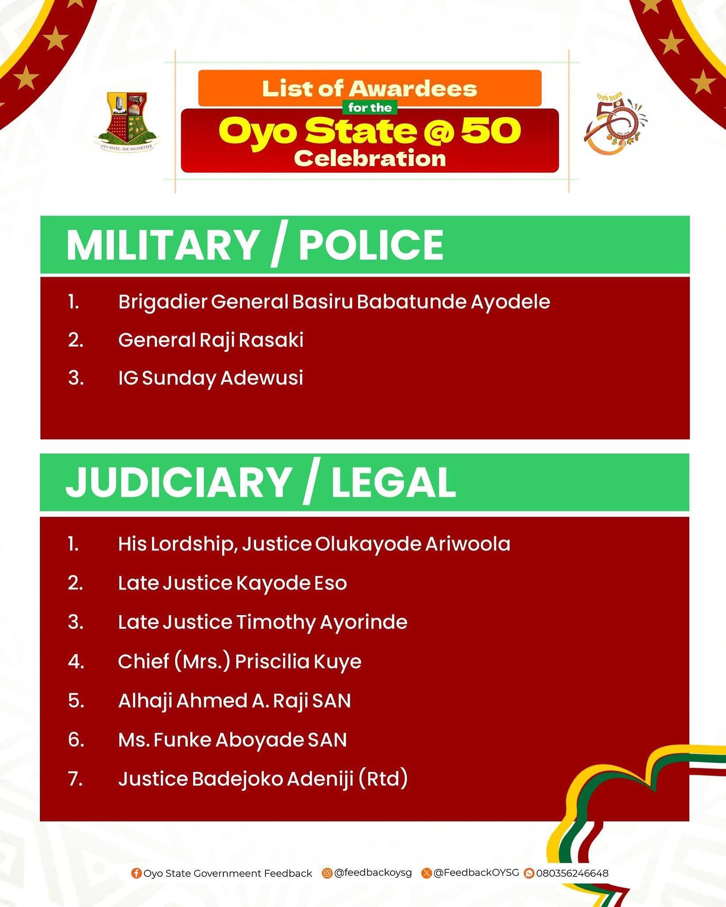 yesfmibadan - Full list of awardees at the #OyoStateAt50... | Facebook
