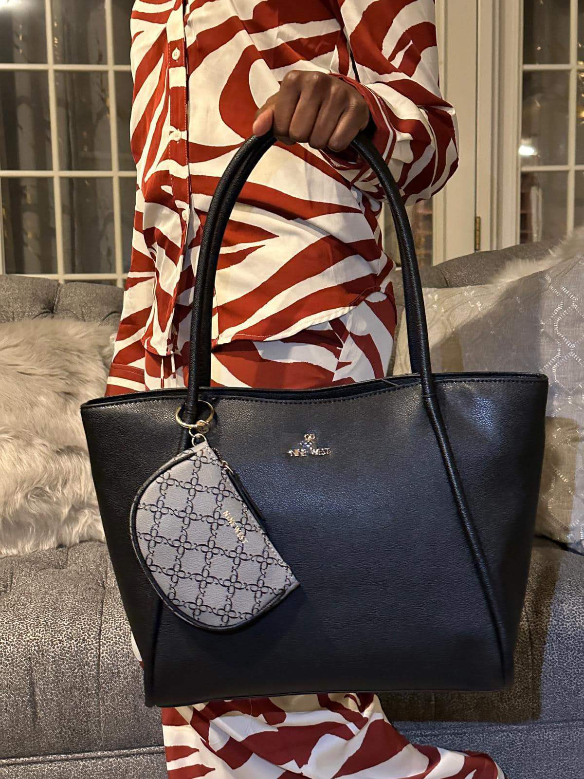 Sac à Main Nine West Noir En Cuir - Grand Modèle - Bandoulière 12.5" - Occasion Très Bon État