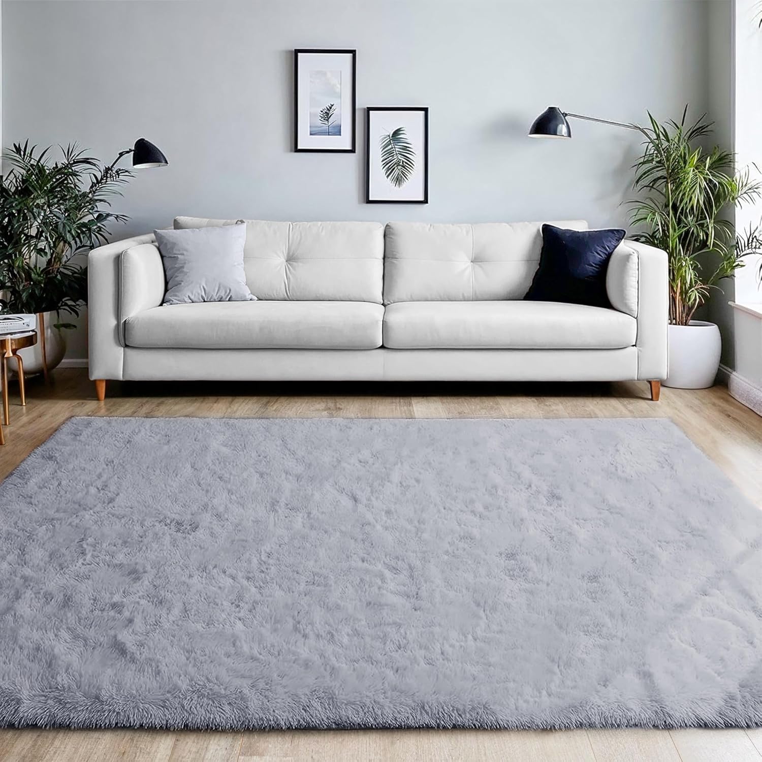 Vamcheer Tapis De Salon Pelucheux 120x170 Cm – 8 Mm Ultra Moelleux, Antidérapant, Lavable, Tie-Dye Gris Clair – Confort Absolu Chambre & Salon
