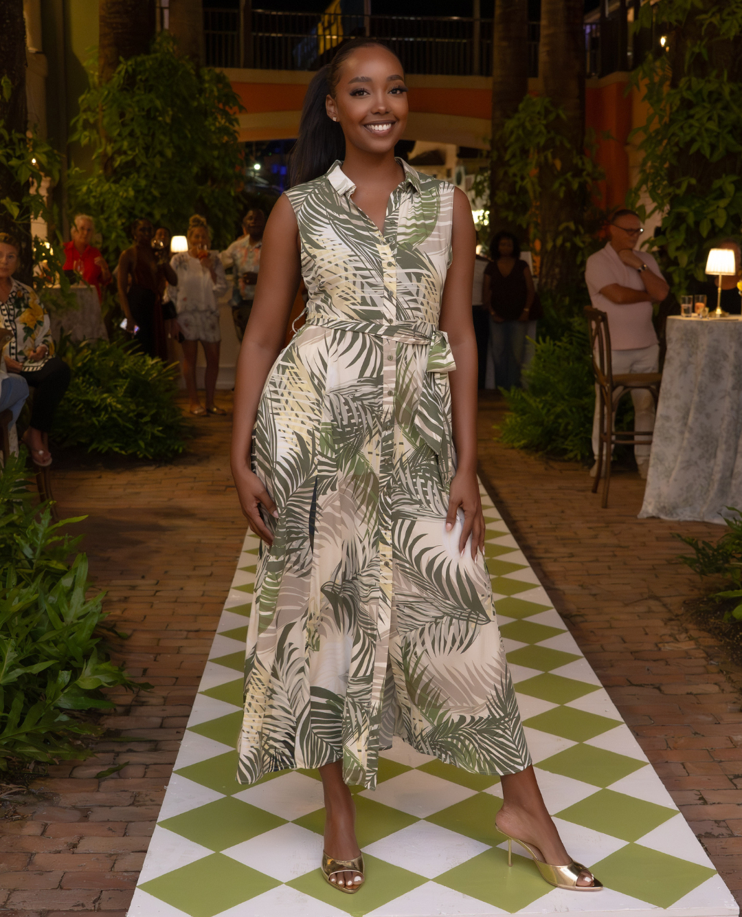 Un - Tailored enough for dinner. Tropical enough for Barbados.⁠ ⁠ The palm print shirt dress that does both beautifully