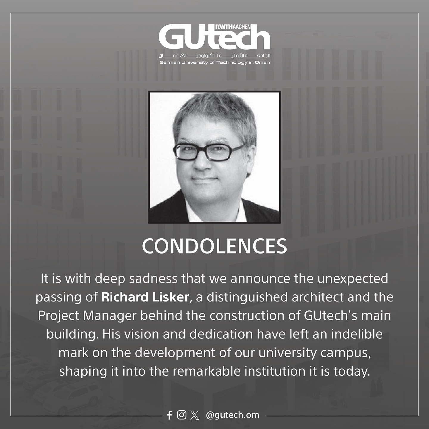 GUtech - ' Mr Richard Lisker It is with deep sadness that we announce ...