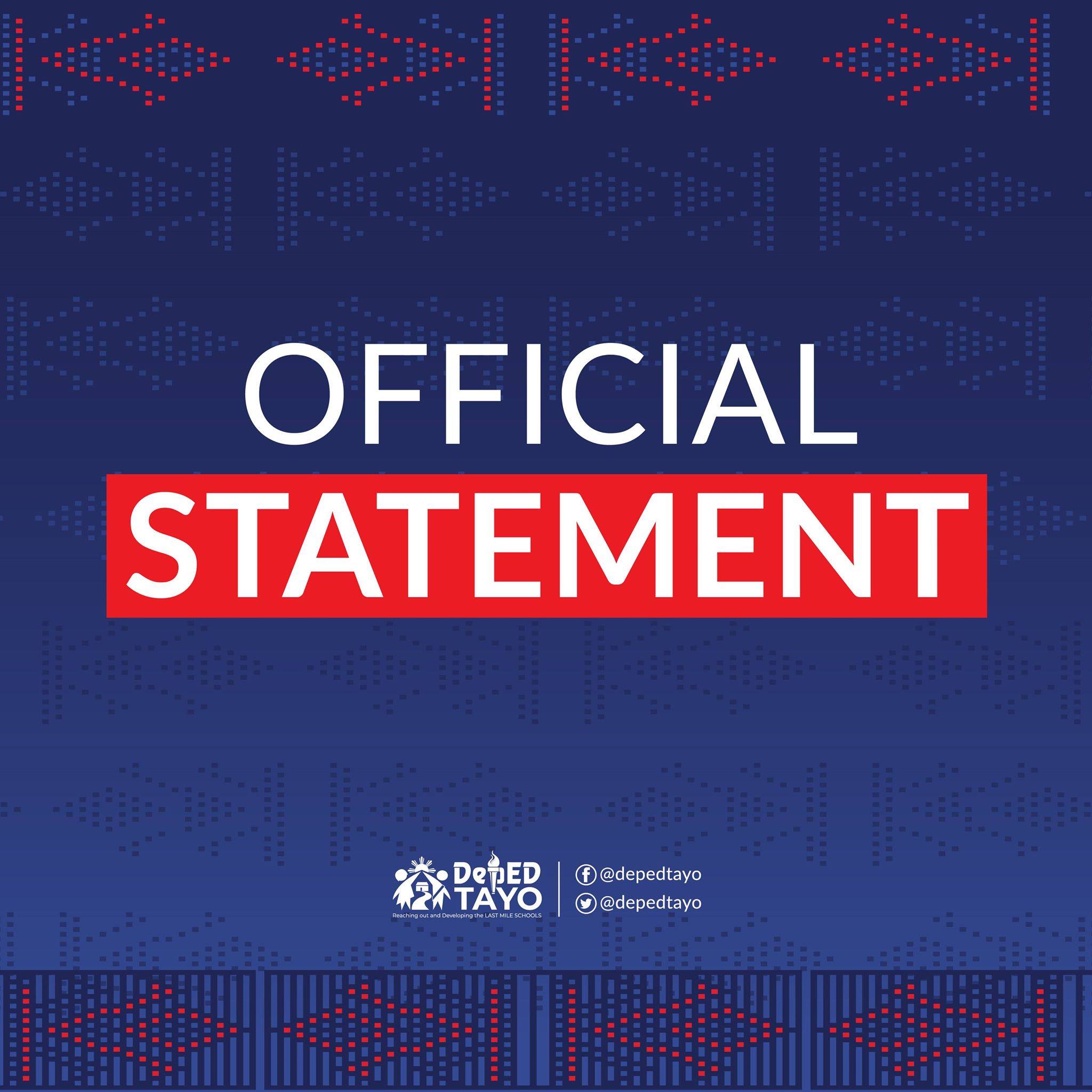 DepEd Tayo - OFFICIAL STATEMENT July 13, 2020 – The... | Facebook
