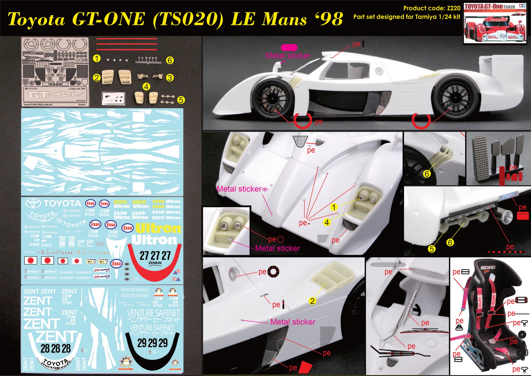 💥NEW PRODUCT💥 Z220 Toyota GT-ONE (TS020) LE Mans '98 part set