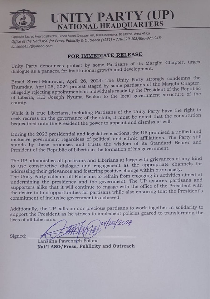 Unity Party - FOR IMMEDIATE RELEASE Unity Party denounces... | Facebook